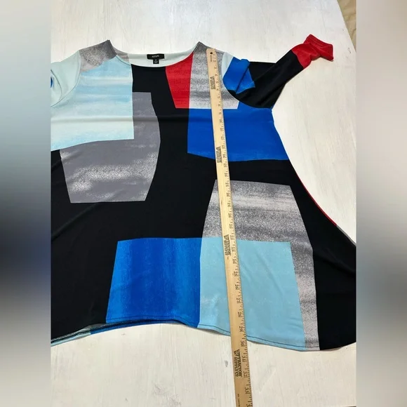 Alfani Women’s 2X High Low Colorblock Blouse Black Blue Red 3/4 Sleeve - Picture 6 of 9